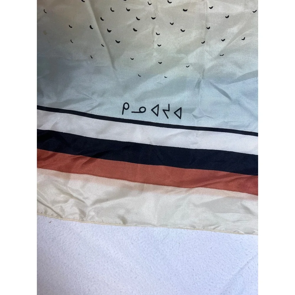 Vintage Bird Graphic Square Scarf Cream Orange Black 34.5 In. Silk Like Folk Art